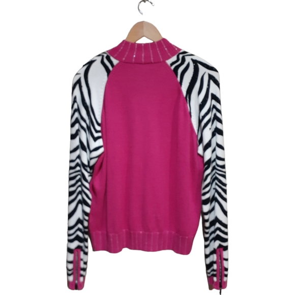 Berek By Takako Sakon Women's Sweater Pink Zebra Sequin Sleeves Size XL - Picture 2 of 8